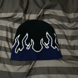 Black and Navy Flame Knit Beanie - Unbranded